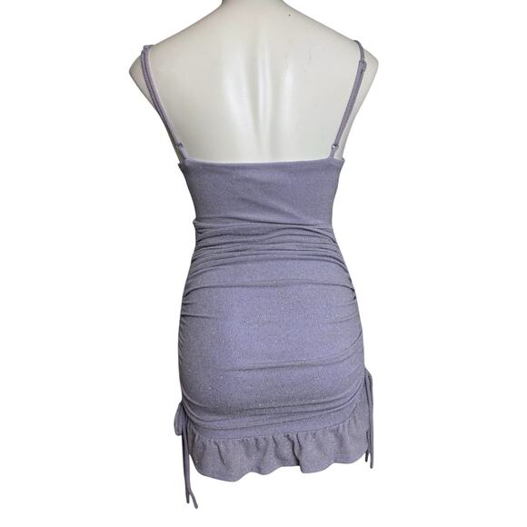 Purple Glitter y2k Babydoll HoCo Dress Size 4 Small Ruching Ruffles Coquette - Picture 5 of 10